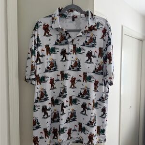 Men's White Novelty Golf Polo Shirt - Bigfoot